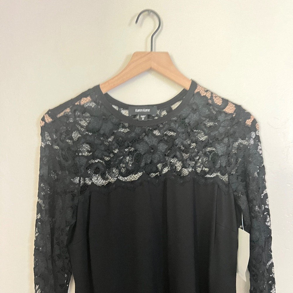 NWT Karen Kane Black Lace Long Sleeve Sheath Dress Cocktail Party Women's M - Picture 3 of 8